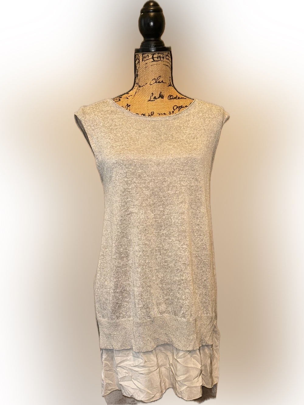 Eileen Fisher Linen Blend Sleeveless Knit Shift Dress Tunic Heather Gray XS
